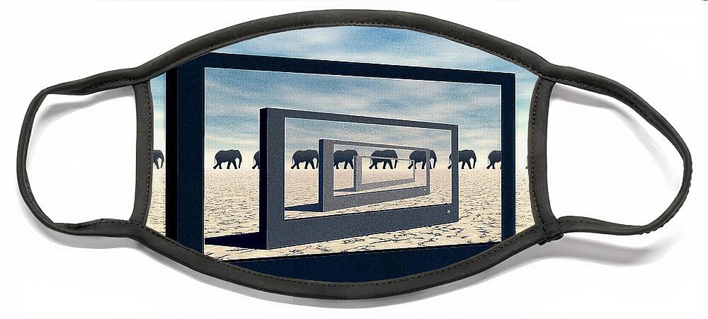 Surreal Face Mask featuring the digital art Surreal Elephant Desert Scene by Phil Perkins