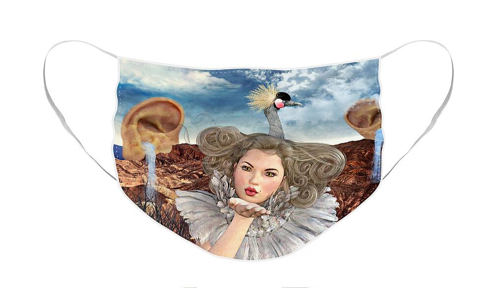 Ally White Face Mask featuring the mixed media Surreal Kiss by Ally White