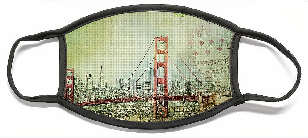 San Francisco Face Mask featuring the photograph Suspension - Golden Gate Bridge San Francisco Photography Mixed Media Collage by Melanie Alexandra Price