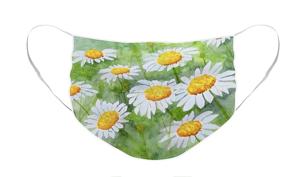  Barrieloustark Face Mask featuring the painting Swaying Daisies by Barrie Stark