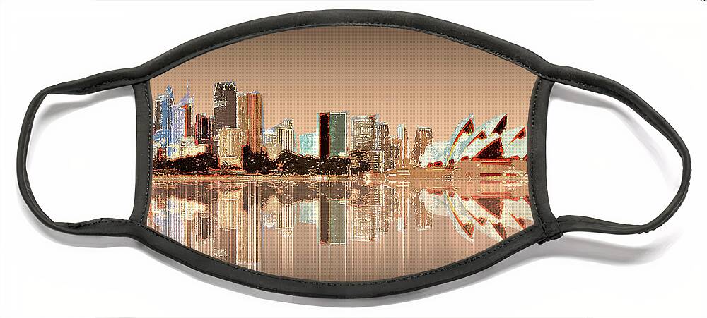 Sydney Harbou Face Mask featuring the digital art Sydney Harbour Opera House Reflections by Joe Tamassy