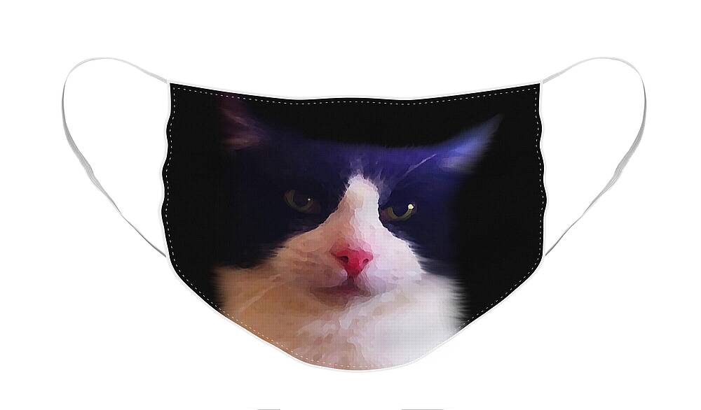 Animal Face Mask featuring the digital art Sylvester Tuxedo Cat by Shelli Fitzpatrick
