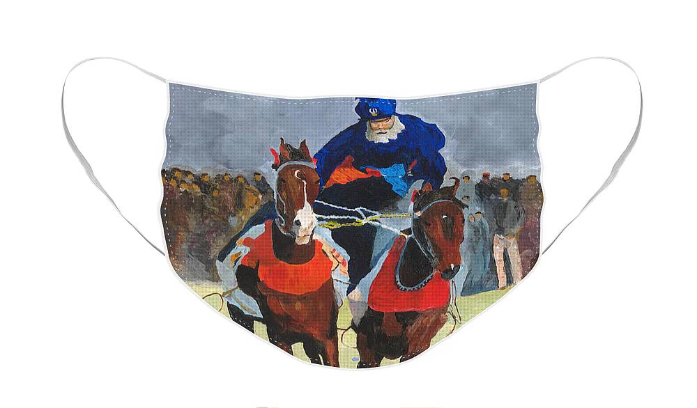 Horse Face Mask featuring the painting Syncronizing by Rodney Campbell