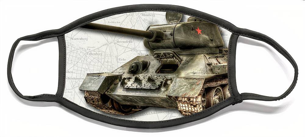 T-34-85 Face Mask featuring the photograph T-34 Soviet Tank W BG by Weston Westmoreland