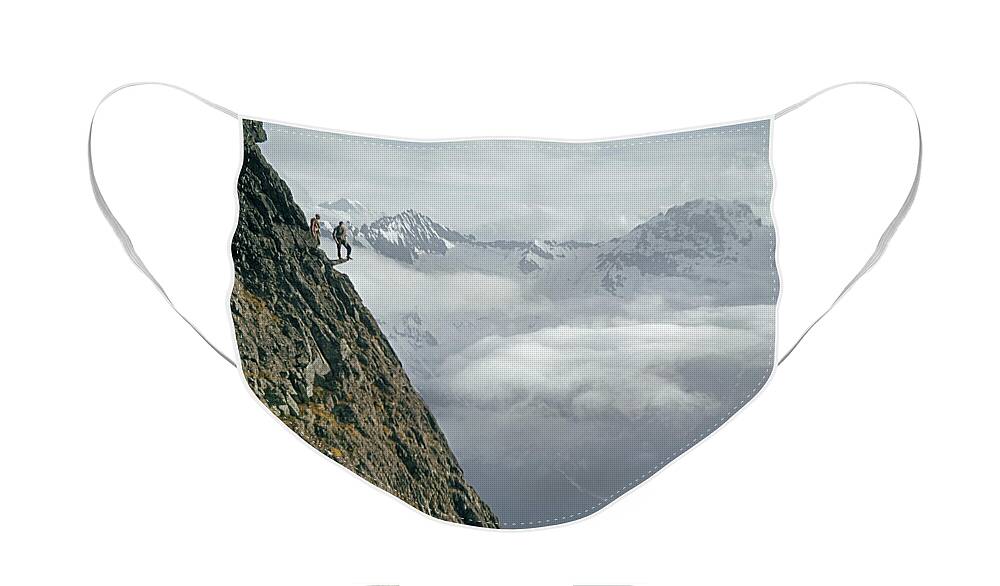 Fred Beckey Face Mask featuring the photograph T-404101 Climbers on Sleese Mountain by Ed Cooper Photography