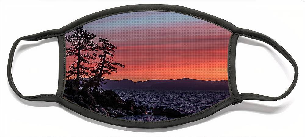 Tahoe Sunset Trees Face Mask featuring the photograph Tahoe sunset trees by Martin Gollery