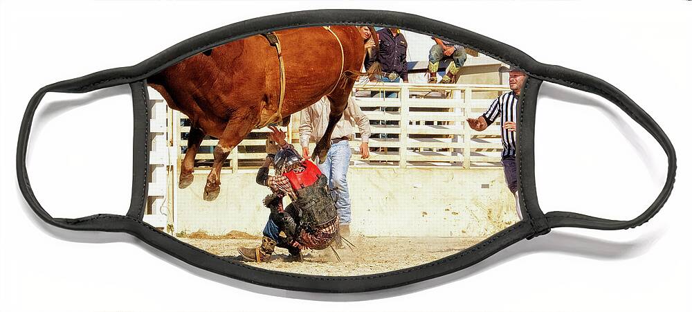 Rodeo Face Mask featuring the photograph Take Cover - Bull Rider - Rodeo by Mitch Spence