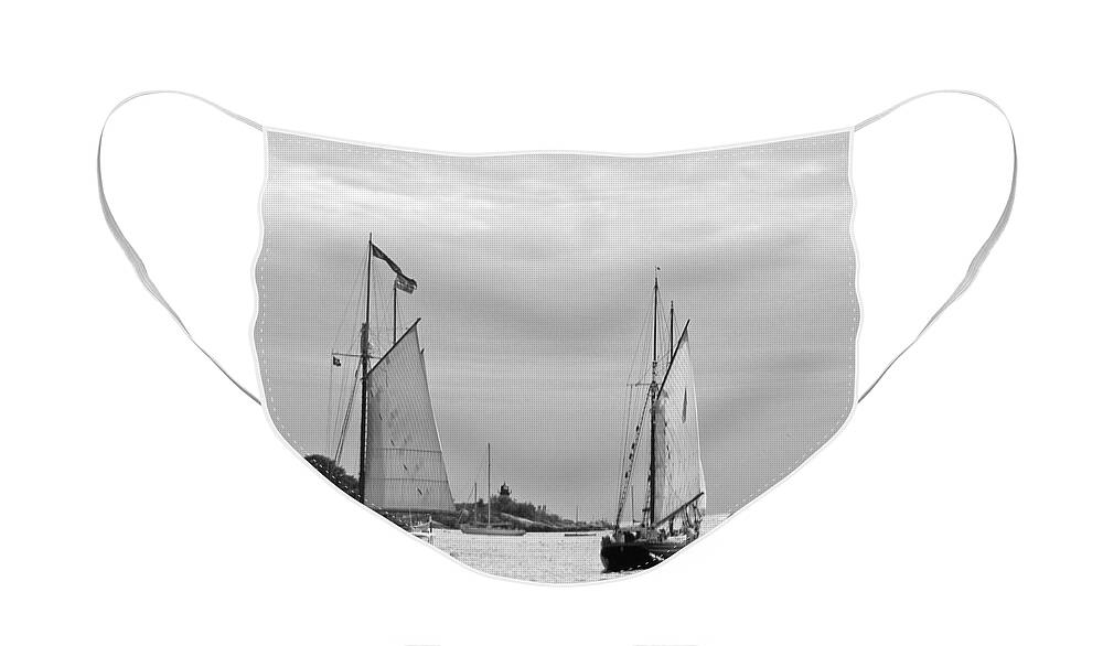 Tall Ships Face Mask featuring the photograph Tall Ships Sailing I in black and white by Suzanne Gaff