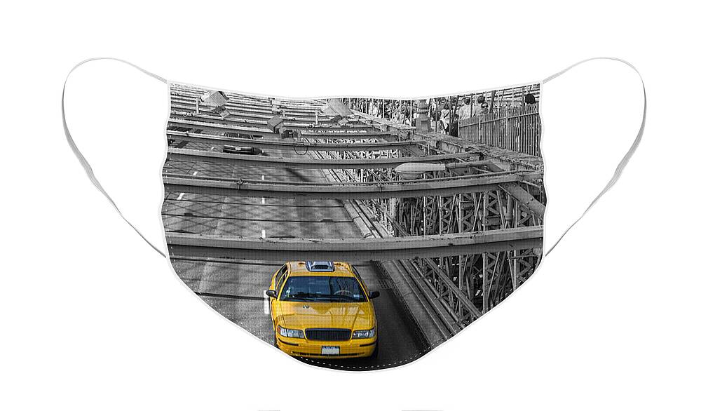 Cab Face Mask featuring the photograph Taxi on the Brooklyn bridge by Patricia Hofmeester