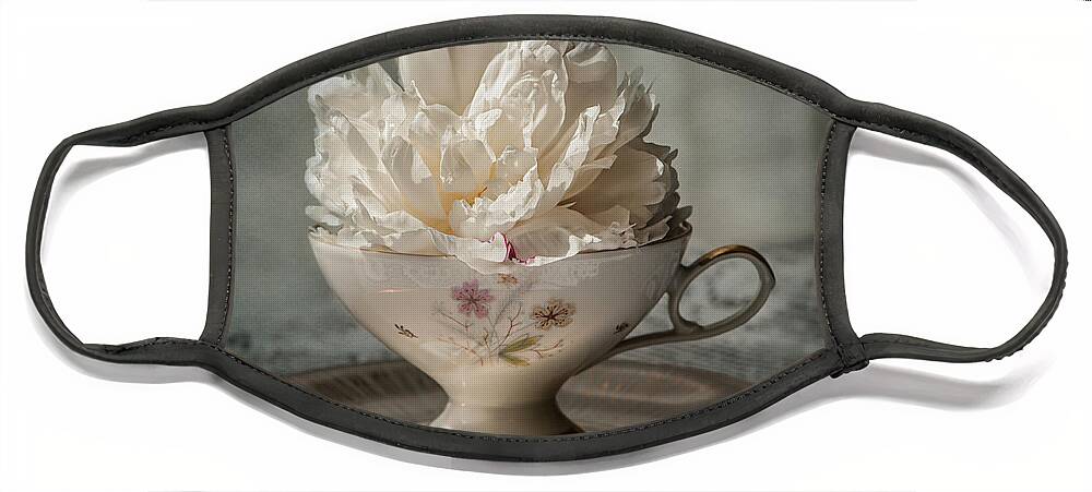 Tea Face Mask featuring the photograph Peony in a Teacup by Maggie Terlecki