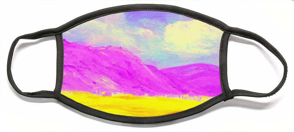 Mountains Face Mask featuring the painting Technicolor Desert by Lessandra Grimley
