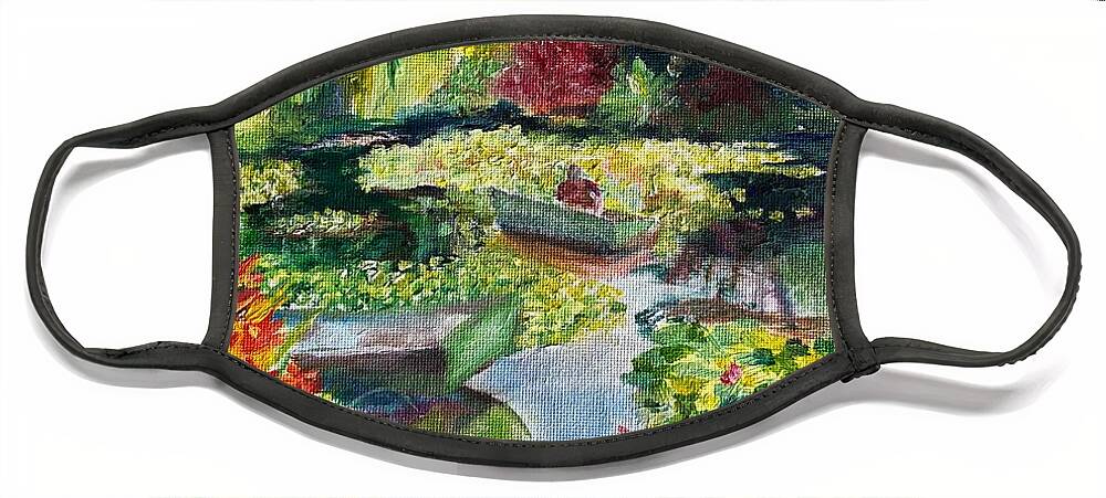 Giverney Face Mask featuring the painting Tending the Pond by Kate Conaboy