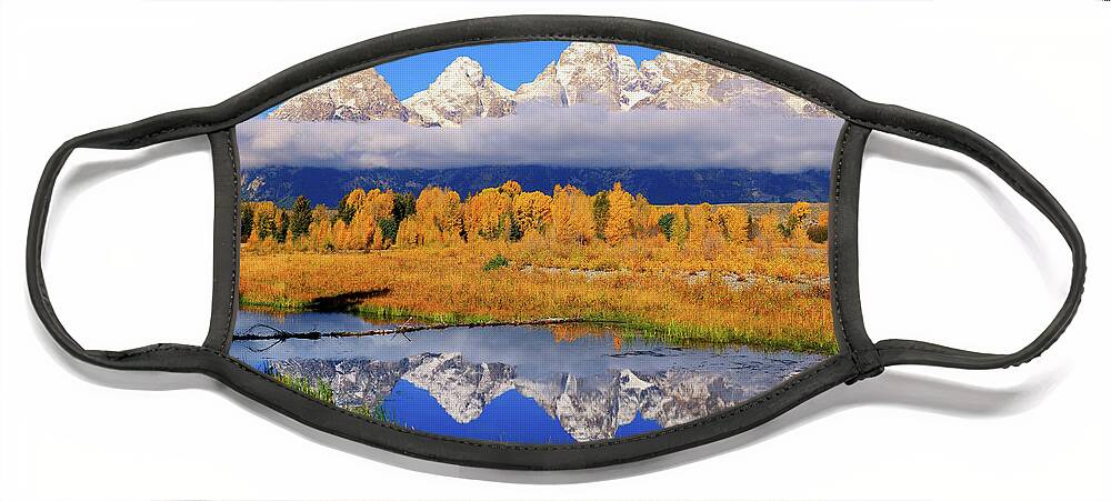 Tetons Face Mask featuring the photograph Teton Peaks Reflections by Greg Norrell
