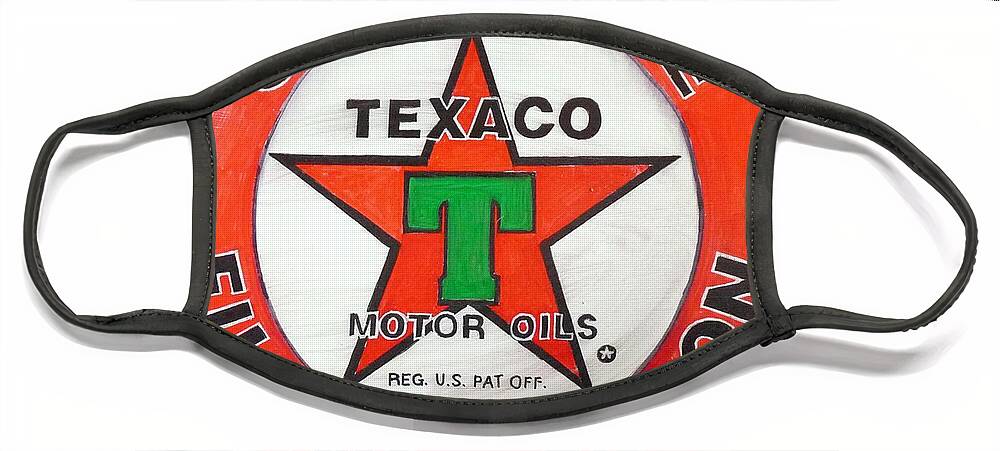 Texaco Face Mask featuring the painting Texaco Sign by Richard Le Page