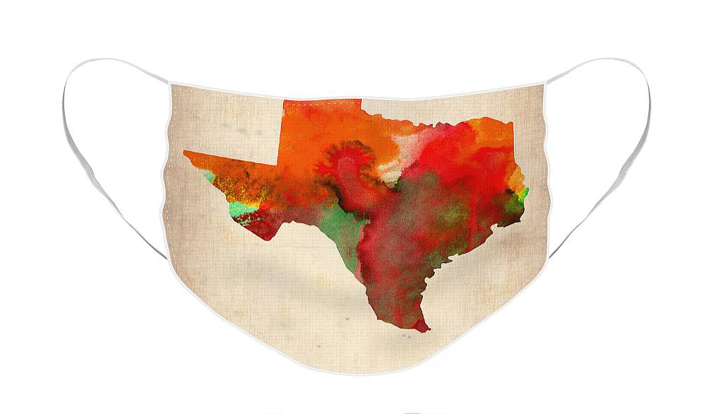 Texas Face Mask featuring the digital art Texas Watercolor Map by Naxart Studio