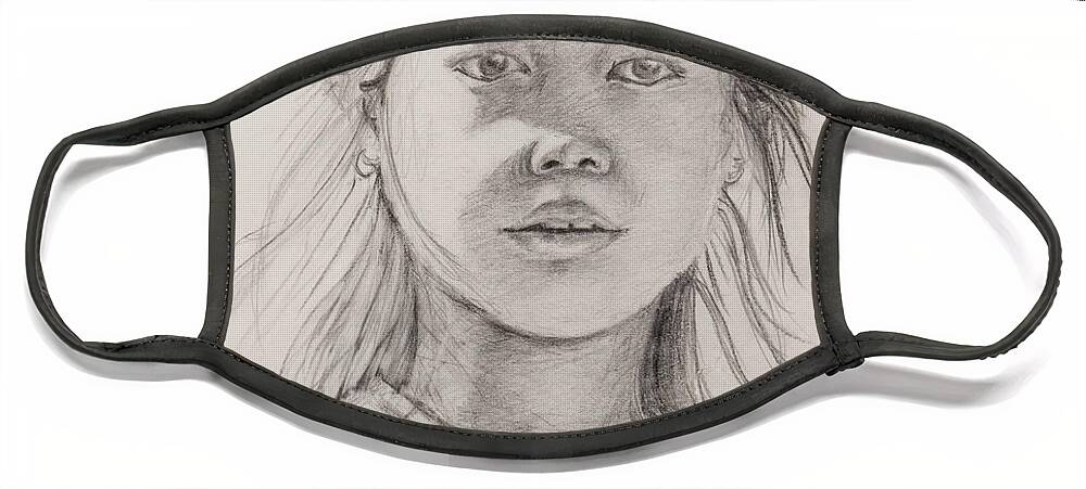 Portrait Face Mask featuring the drawing Thai Beauty by Nadine Rippelmeyer