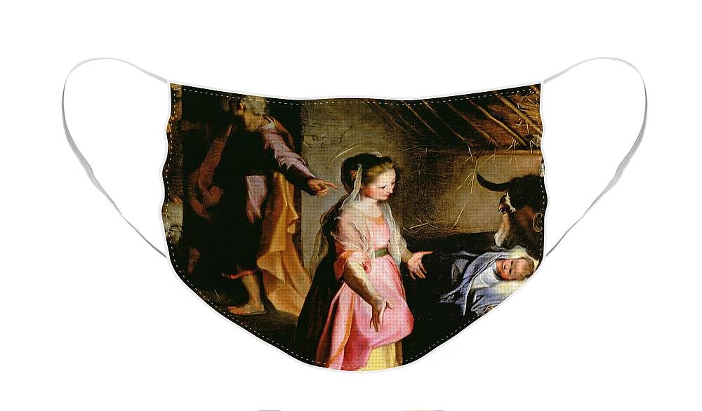 Nativity Face Mask featuring the painting The Adoration of the Child by Federico Fiori Barocci or Baroccio