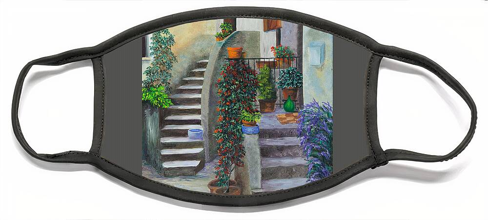 Italy Street Painting Face Mask featuring the painting The Back Stairs by Charlotte Blanchard