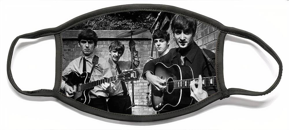 The Beatles Face Mask featuring the painting The Beatles In London 1963 Black And White Painting by Tony Rubino
