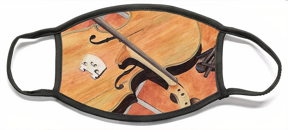 Violin Face Mask featuring the painting The Broken Violin by Ken Powers