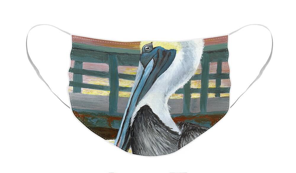 Pelican Face Mask featuring the painting The Brown Pelican by Adam Johnson