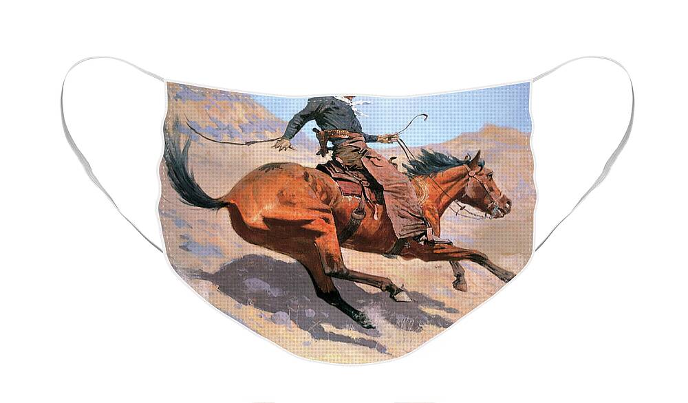 Cowboy Face Mask featuring the painting The Cowboy by Frederic Remington