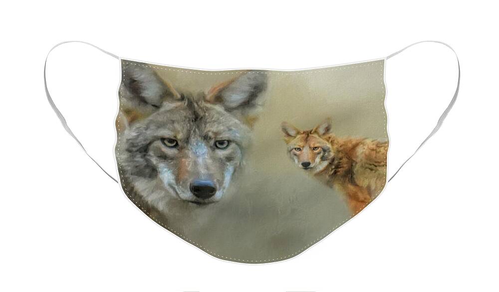 Jai Johnson Face Mask featuring the photograph The Coyotes of Shiloh by Jai Johnson