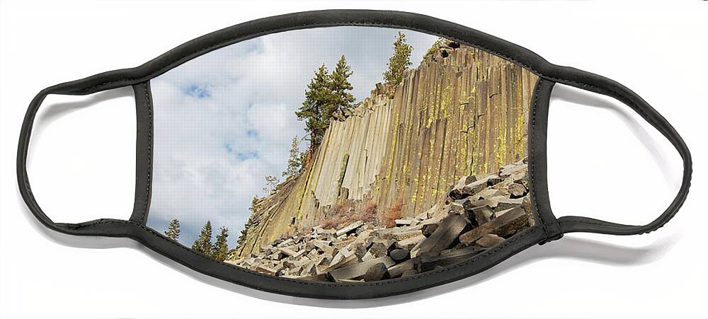 Darin Volpe Nature Face Mask featuring the photograph The Devil's Postpile -- Basalt Formations at Devils Postpile National Monument, California by Darin Volpe