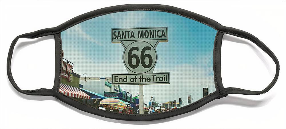 Santa Monica Pier Face Mask featuring the photograph The End of Sixty-Six by Laurie Search