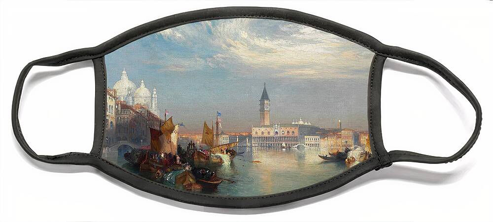 Thomas Moran Face Mask featuring the painting The Entrance to the Grand Canal 2 by Thomas Moran