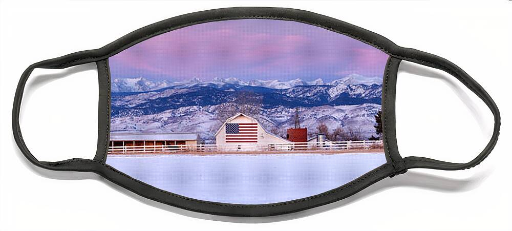 Mountains Face Mask featuring the photograph The Flag Barn and the Mountains by Ronda Kimbrow