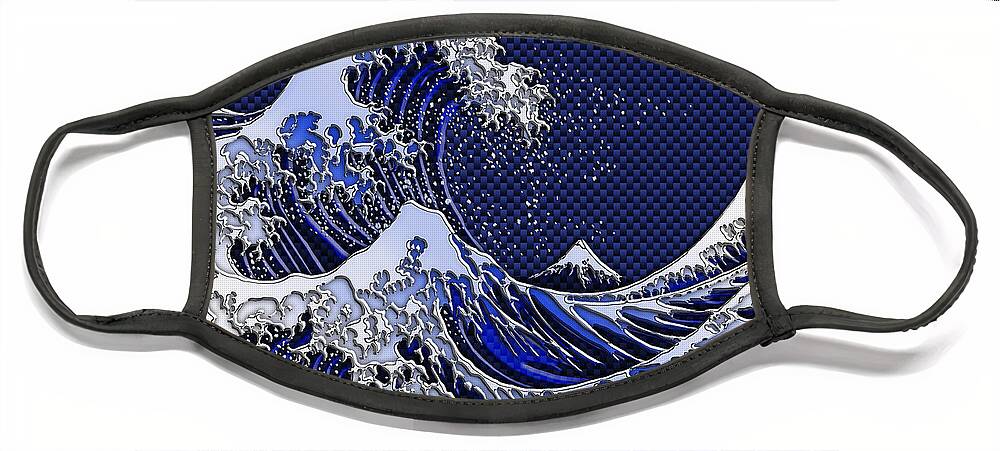 Wave Face Mask featuring the digital art The Great Hokusai Wave chrome carbon fiber styles by Garaga Designs