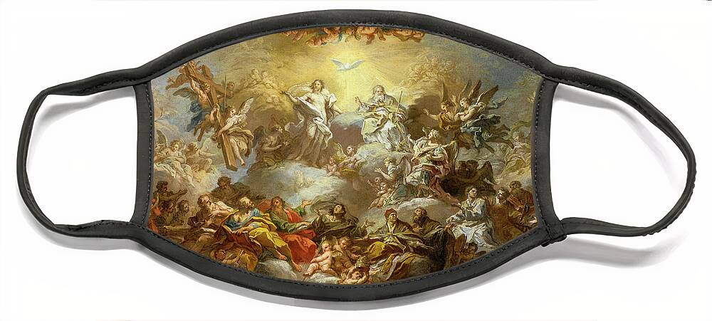 Sebastiano Conca Face Mask featuring the painting The Holy Trinity and Saints in Glory by Sebastiano Conca