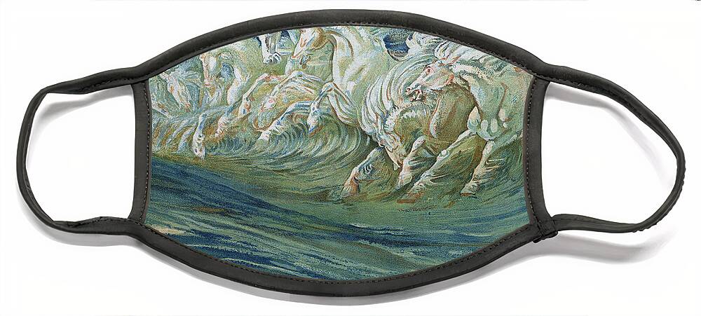 Neptune Face Mask featuring the painting The Horses of Neptune by Walter Crane