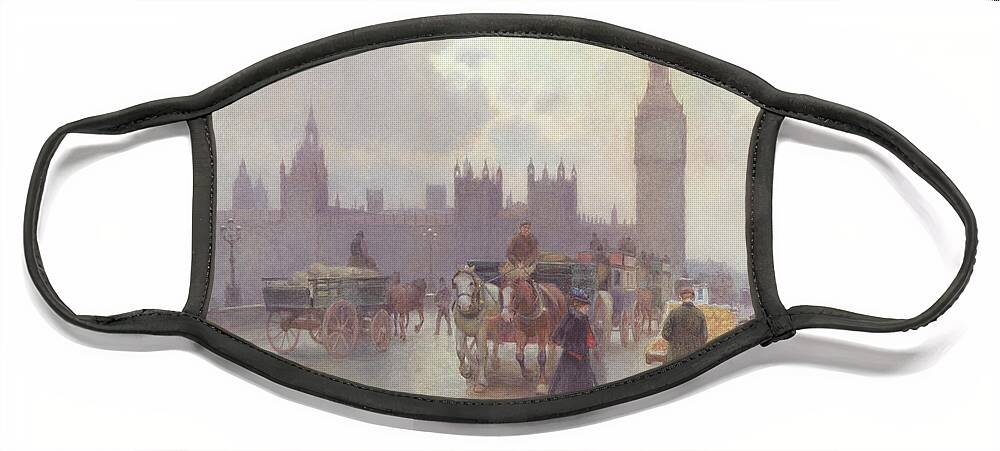 The Houses Of Parliament From Westminster Bridge Face Mask featuring the painting The Houses of Parliament from Westminster Bridge by Alberto Pisa