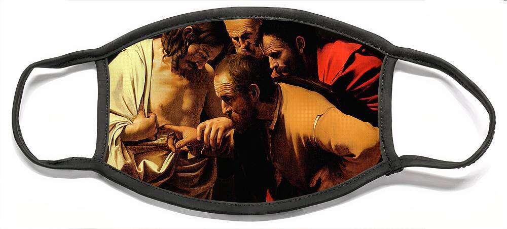 The Incredulity Of St Thomas Face Mask featuring the painting The Incredulity of Saint Thomas by Caravaggio
