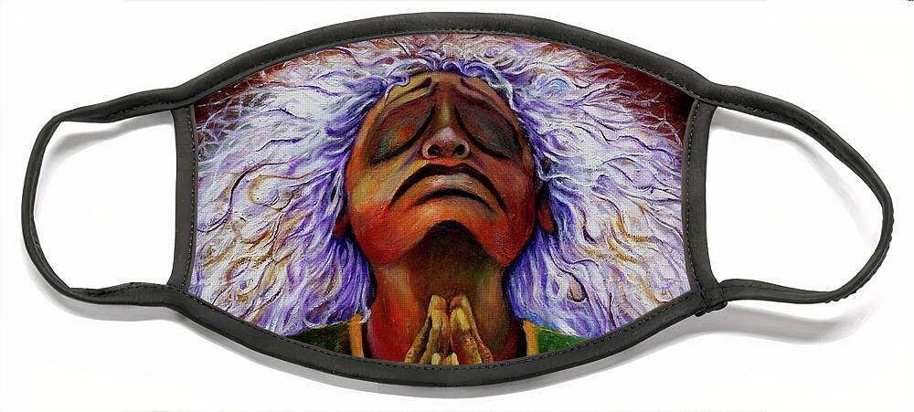 She Is Not An Idol Nor Goddess To Be Worshiped. She Represent No Particular Race Or Ethnicity. However She Does Represents Everyone That Is Concerned About The Welfare Of This World Face Mask featuring the painting The Intercessor by Arthur Covington