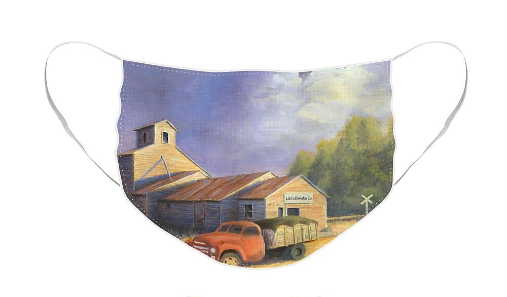 Nebraska Face Mask featuring the painting The Lisco Elevator by Jerry McElroy