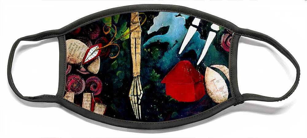 Landscape Face Mask featuring the mixed media The Little Red House by Delight Worthyn