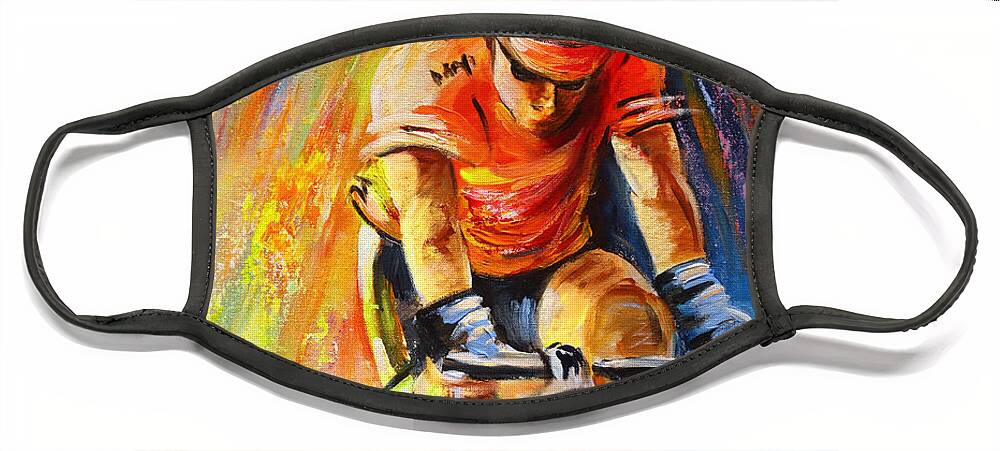 Sports Face Mask featuring the painting The Lonesome Rider by Miki De Goodaboom