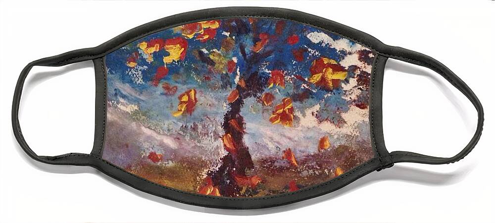 Landscape Face Mask featuring the painting The Maple Tree by Angela Weddle