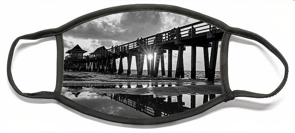 Naples Face Mask featuring the photograph Naples pier at sunset Naples Florida Black and White by Toby McGuire