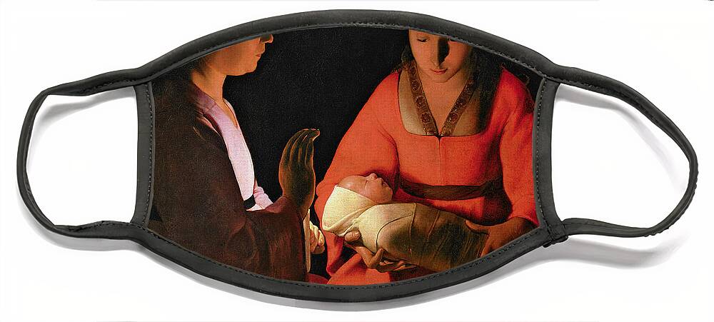The New Born Child Face Mask featuring the painting The New Born Child by Georges de la Tour