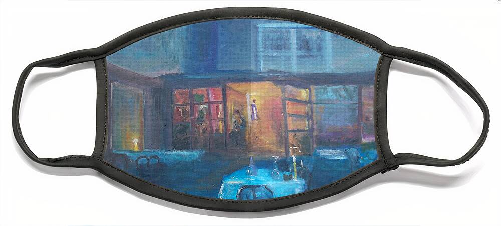 Moonlight Face Mask featuring the painting The Nightly Diners by Susan Esbensen