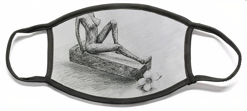 Nude Face Mask featuring the drawing The Nude Sculpture by Sukalya Chearanantana