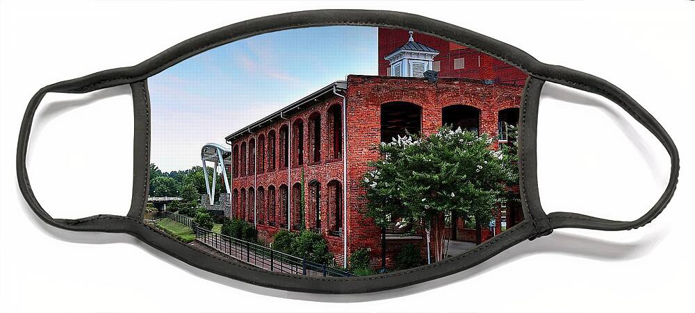 Old Mill Reedy River In Greenville Face Mask featuring the photograph The Old Mill In Falls Park On The Reedy River in Greenville, South Carolina by Carol Montoya