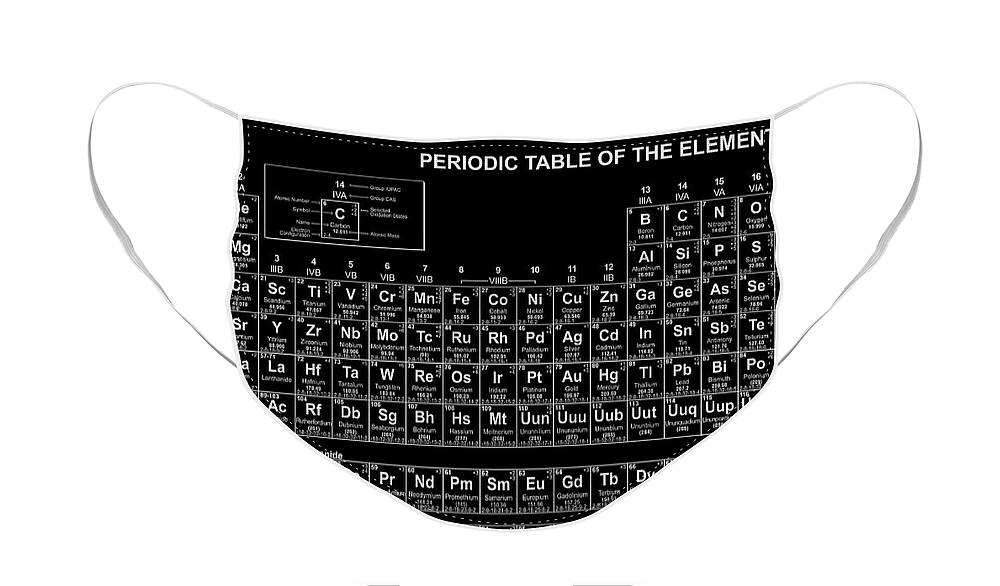 The Periodic Table Of The Elements Face Mask featuring the digital art The Periodic Table Of The Elements Black and White by Olga Hamilton