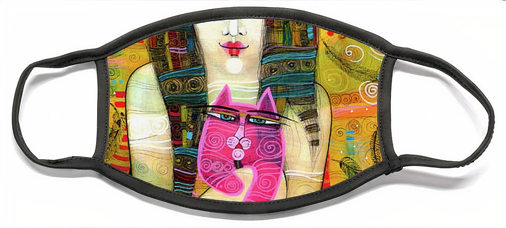 Angel Face Mask featuring the painting The Pink Cat Angel by Albena Vatcheva