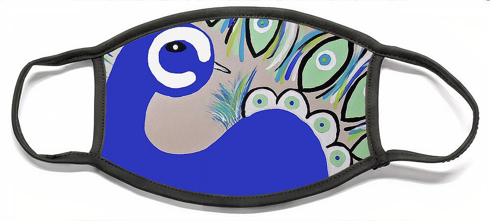 Peacock Face Mask featuring the painting The Playful Peacock by Jilian Cramb - AMothersFineArt