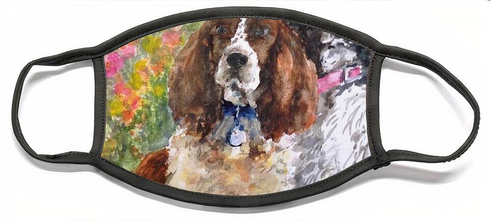 Springer Spaniels Face Mask featuring the painting The Puppies by Cheryl Wallace